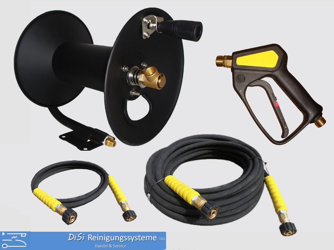 Set Schlauchtrommel Schlauchaufroller 2x Schlauch Pistole 10-50m M22 - DiSi Reinigungssysteme