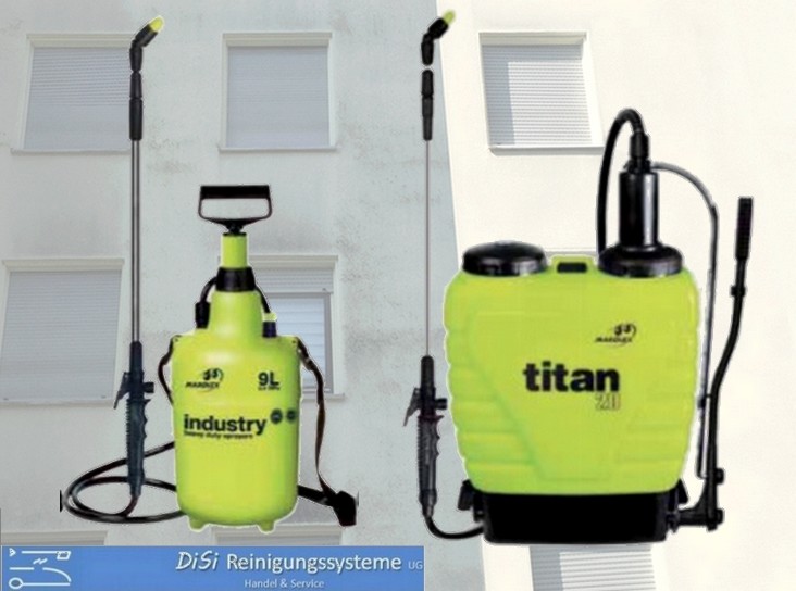 Fassadenreinigung Pumpsprüher Vorsprüher Sprühgerät Rückenspritze Probefläche Viton-Dichtungen 9-20l (säure- & laugenfest) - DiSi Reinigungssysteme